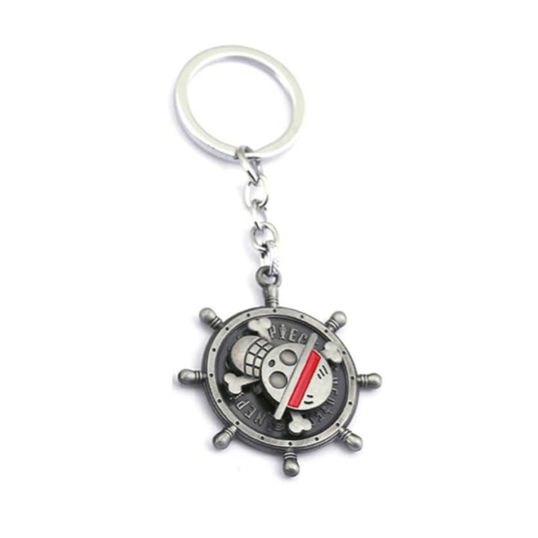 One Piece Keychain Anima Manga Ship Steering Wheel Spinning Rotating Silver Keychain